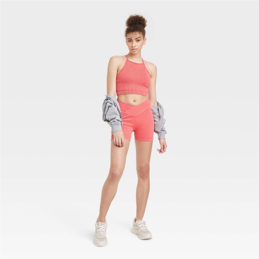 Women’s Ribbed Seamless High Neck Bra JoyLab Red - Picture 3 of 4